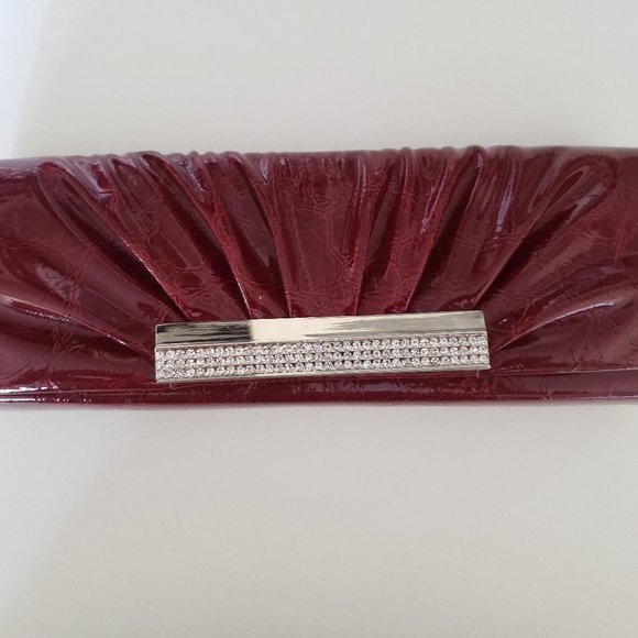 Vintage - Burgundy Clutch Purse with Faux Diamond - Picture 1 of 5